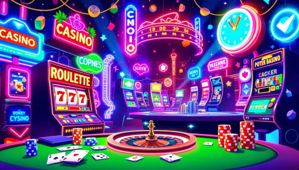 Eine Darstellung von Casino-Spielen mit dem Thema 50 Freispiele ohne Einzahlung