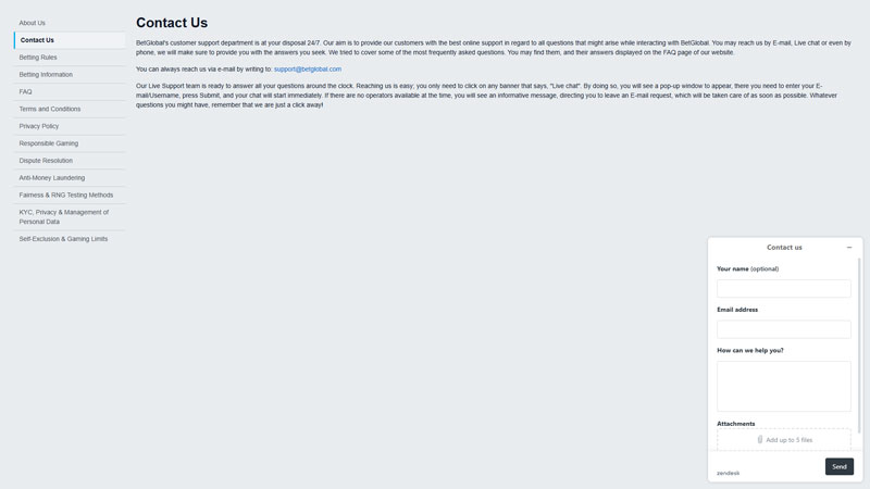 Thumbnail betglobal support
