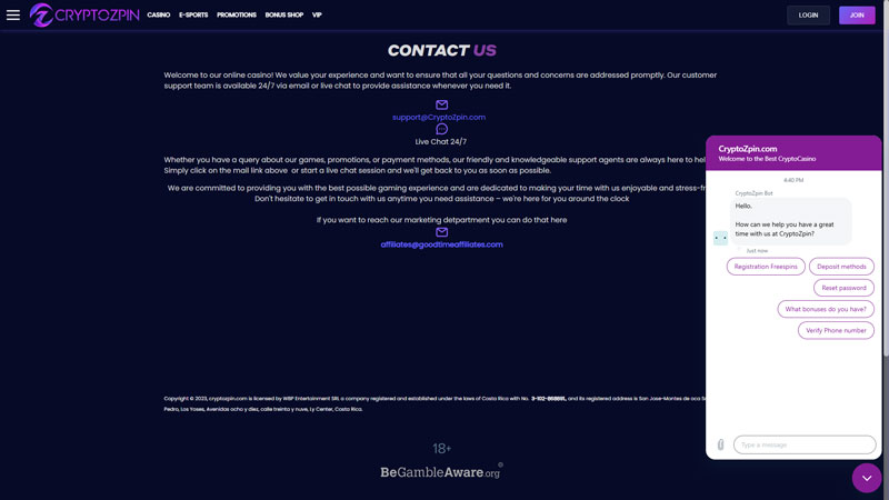cryptozpin support screenshot
