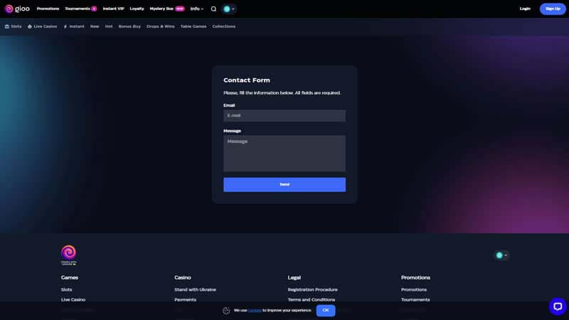 gioo-casino support screenshot