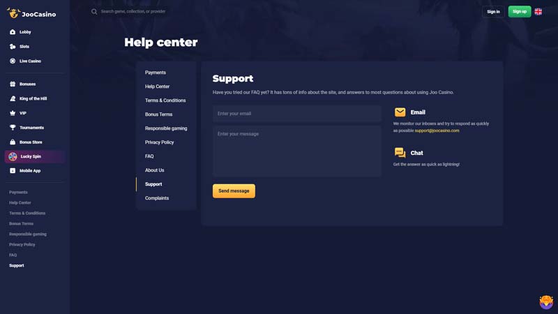 Thumbnail joo-casino support