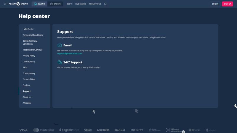 Thumbnail platin-casino support