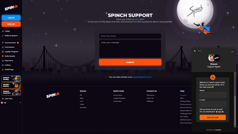 Thumbnail spinch support