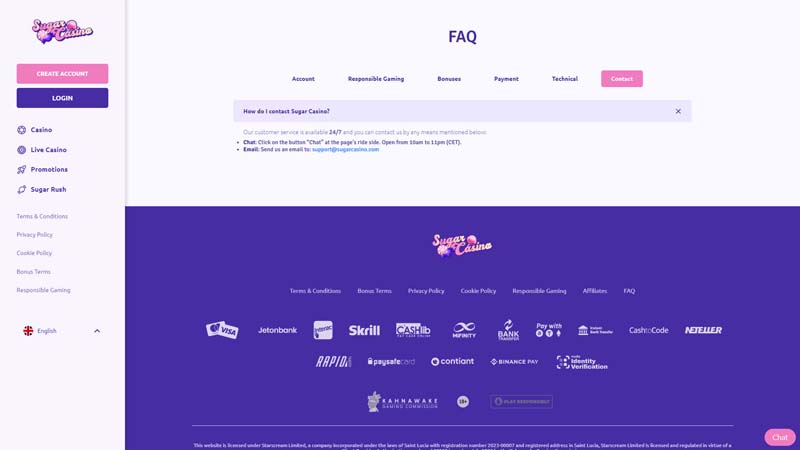 Thumbnail sugarcasino support