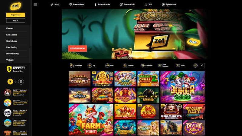 Thumbnail zet-casino lobby