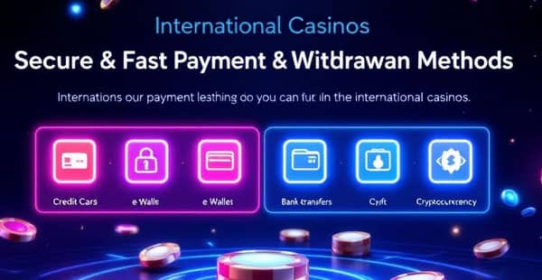 Métodos de pago y retiro en casinos internacionales, mostrando opciones seguras y rápidas.