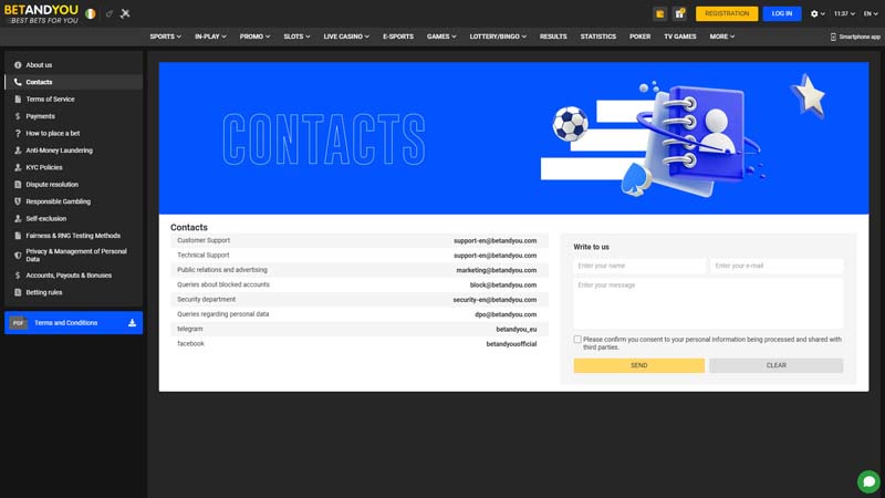 betandyou support screenshot