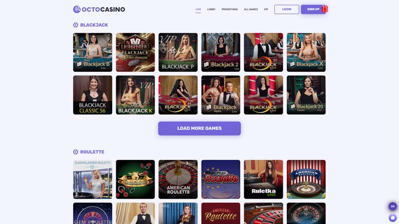 octocasino live screenshot