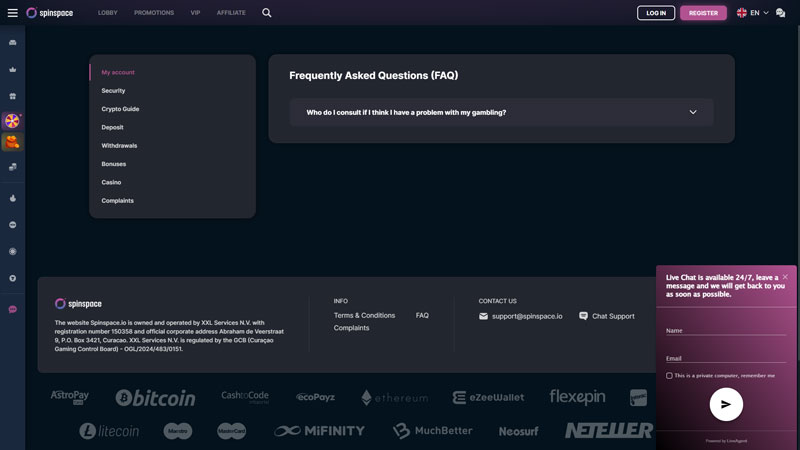 spinspace support screenshot