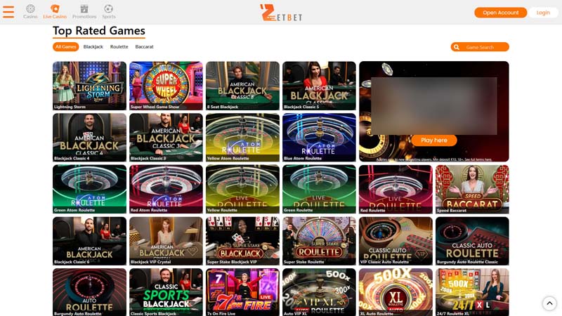 zetbet live screenshot