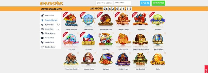 CyberSpins casino review & lobby
