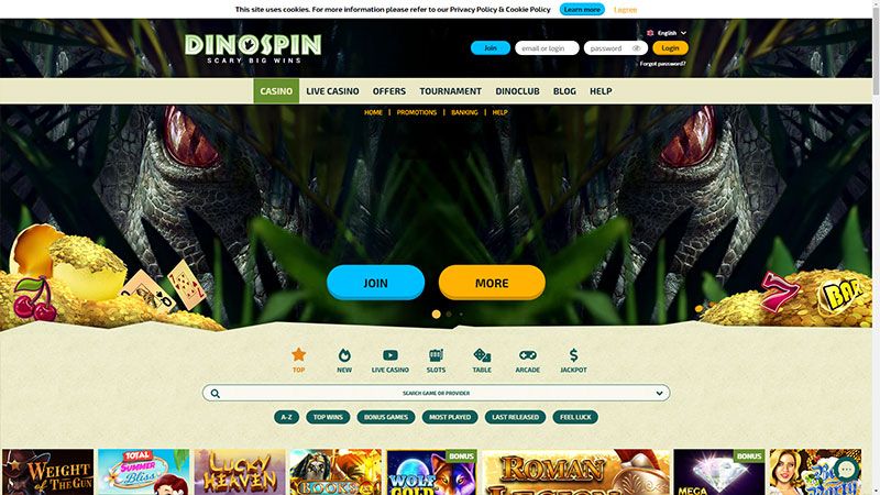 DinoSpin casino review & lobby
