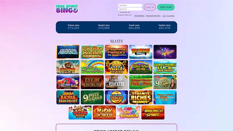 Free Spirit Bingo casino review & lobby