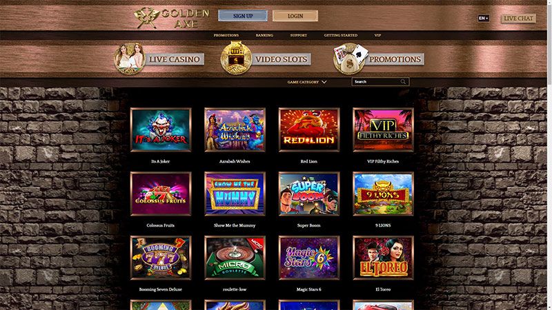 GoldenAxe casino review & lobby