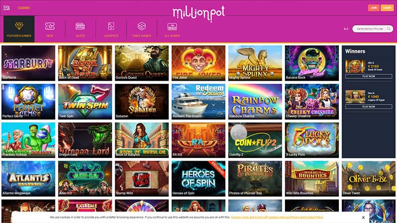 MillionPot casino review & lobby