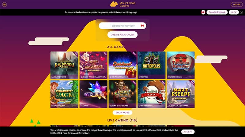 Mount Gold Casino review & lobby