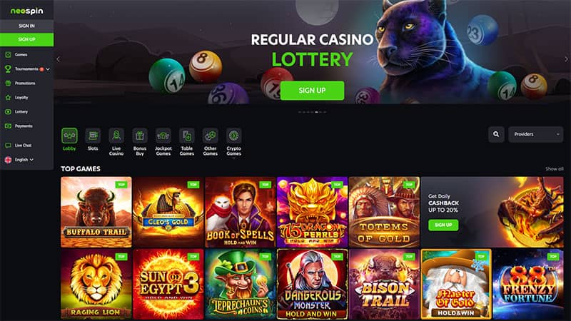 Neospin casino review & lobby