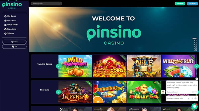 Pinsino casino review & lobby