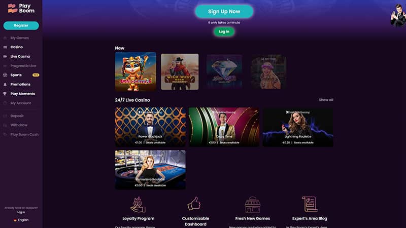 Play Boom casino review & lobby