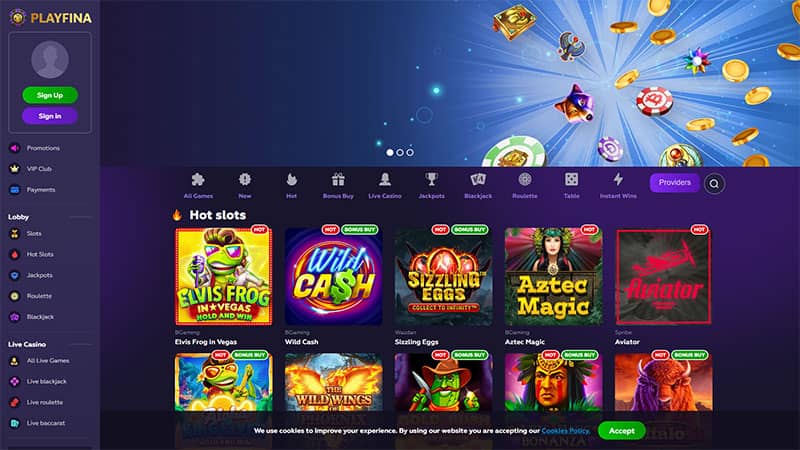 Playfina casino review & lobby