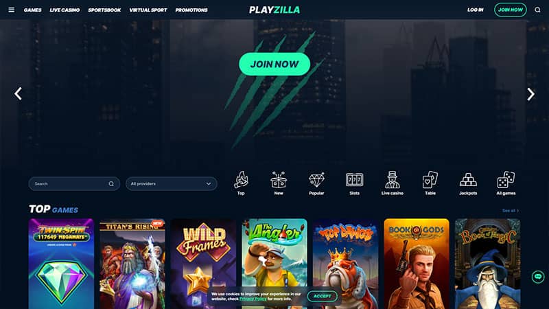 PlayZilla casino review & lobby