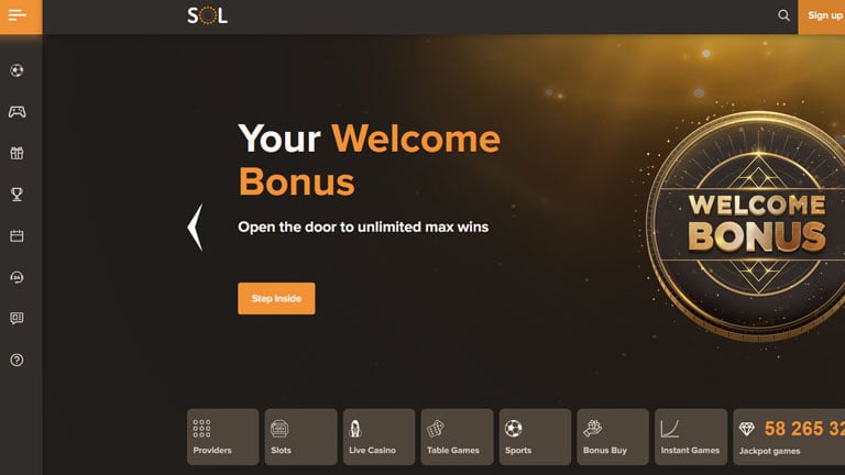 sol casino review & lobby