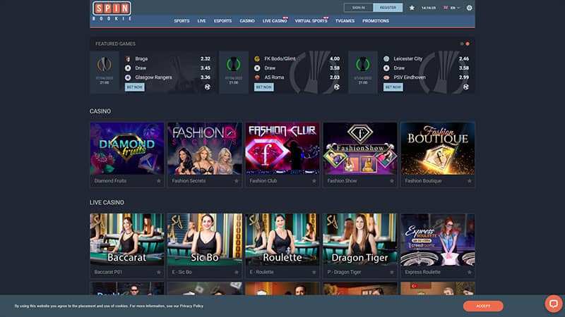 Spinbookie casino review & lobby
