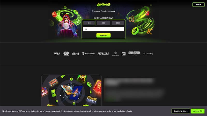 Spinero casino review & lobby