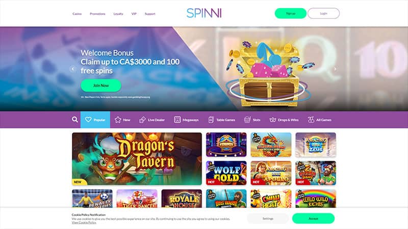 Spinni casino review & lobby