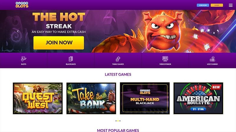 Superslots casino review & lobby