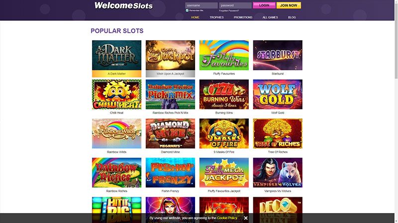 WelcomeSlots casino review & lobby