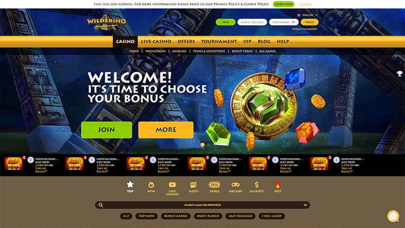 Wilderino casino review & lobby