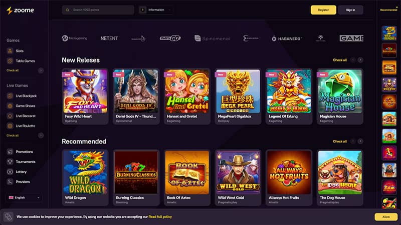 Zoome casino review & lobby