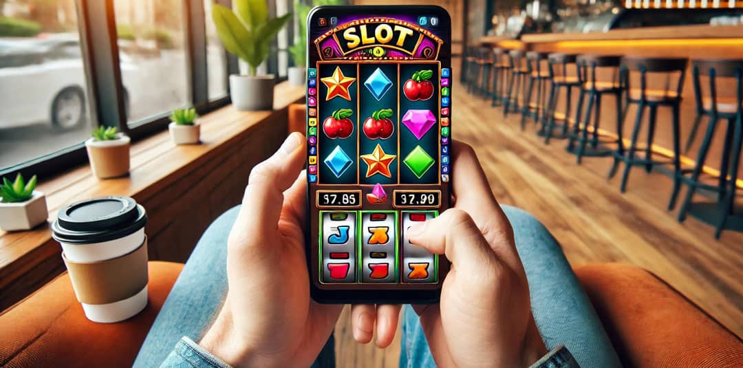 a person playing mobile slot games