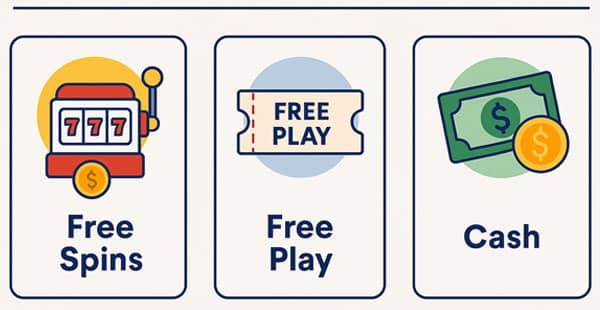 Different types of cashable no deposit bonuses available in online casinos.
