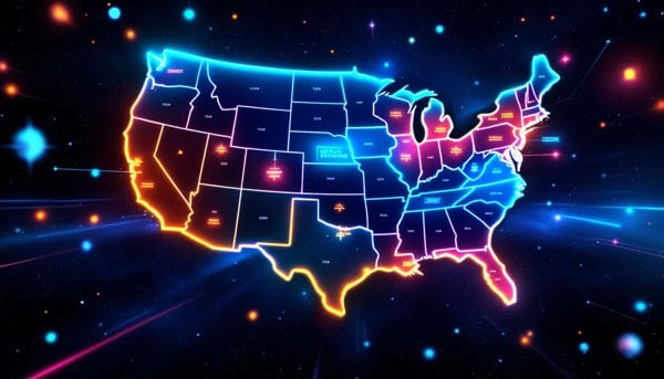A visual representation of the legal landscape of online betting in the US, including a map of legal states