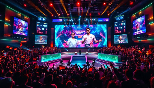 A dynamic scene from a major Valorant tournament, highlighting the excitement of esports betting