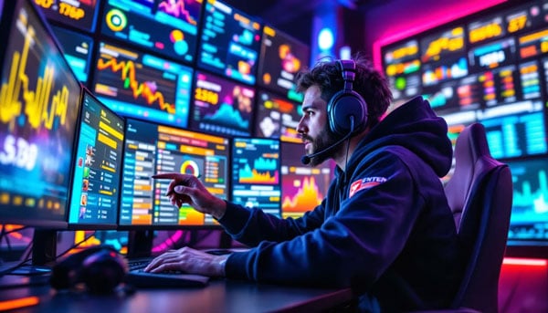 Strategies for successful League of Legends betting, featuring a player analyzing data