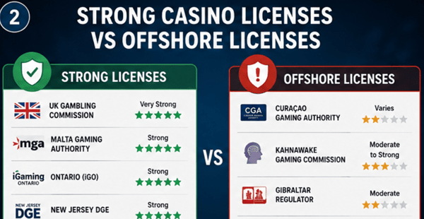 Comparison of strong casino licenses and offshore gambling licenses