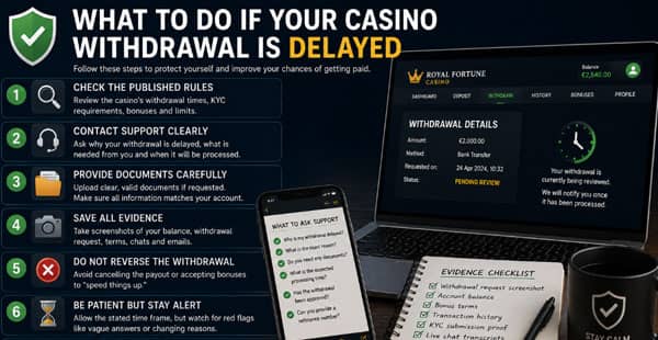 Steps to take when an online casino withdrawal is delayed