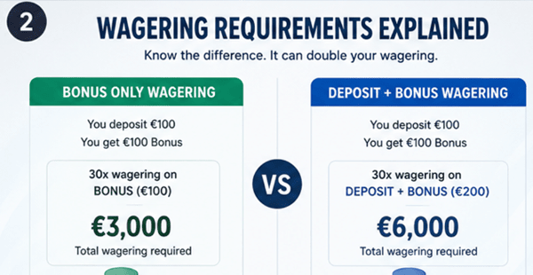 Example of casino wagering requirements bonus only versus deposit plus bonus