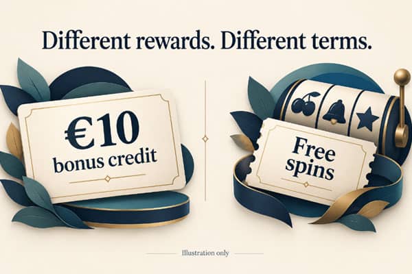 Difference between €10 bonus credit and €10 of free-spin stake value