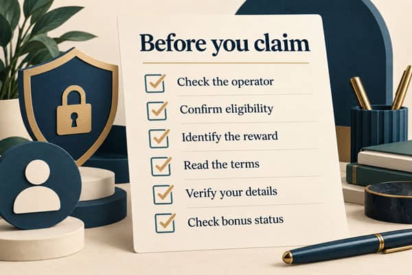 Checklist for reviewing and claiming a no deposit casino bonus.