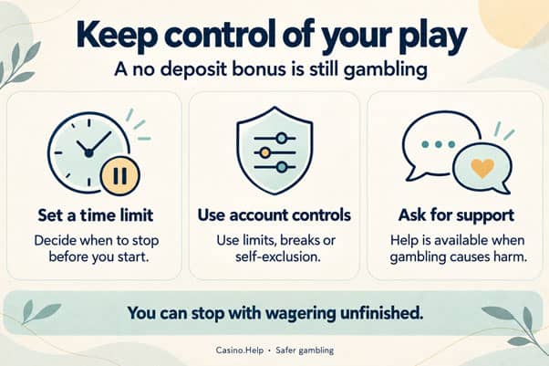 Safer gambling checklist with time limits, account controls and support resources