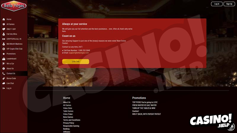 bella-vegas-casino support screenshot