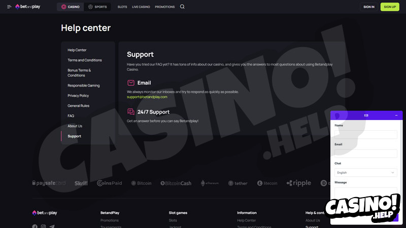 Thumbnail betandplay support