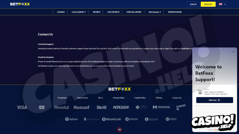 betfoxx support screenshot