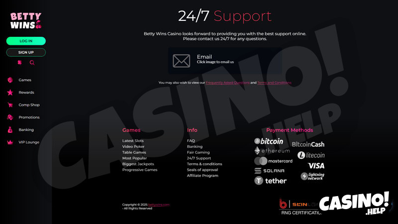 betty-wins support screenshot