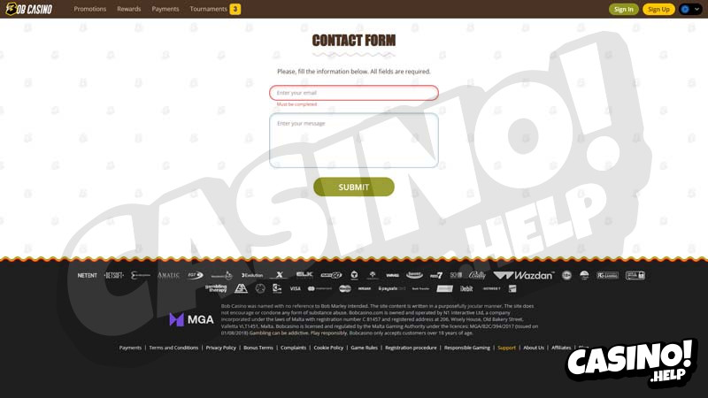 bob-casino support screenshot