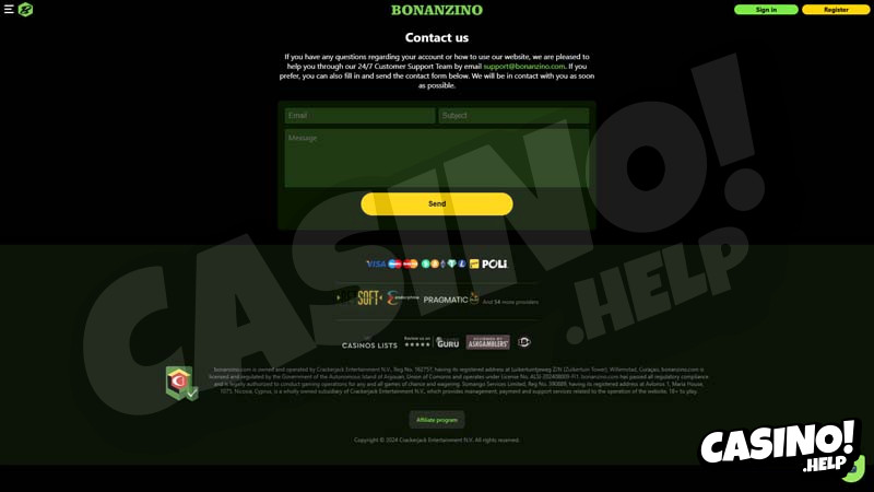 bonanzino support screenshot
